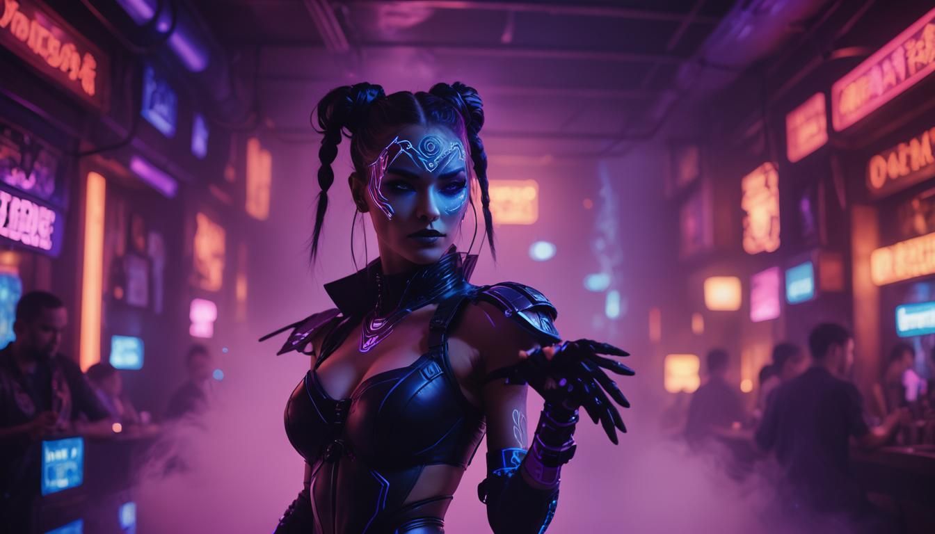 A girl in a cyberpunk underground club III