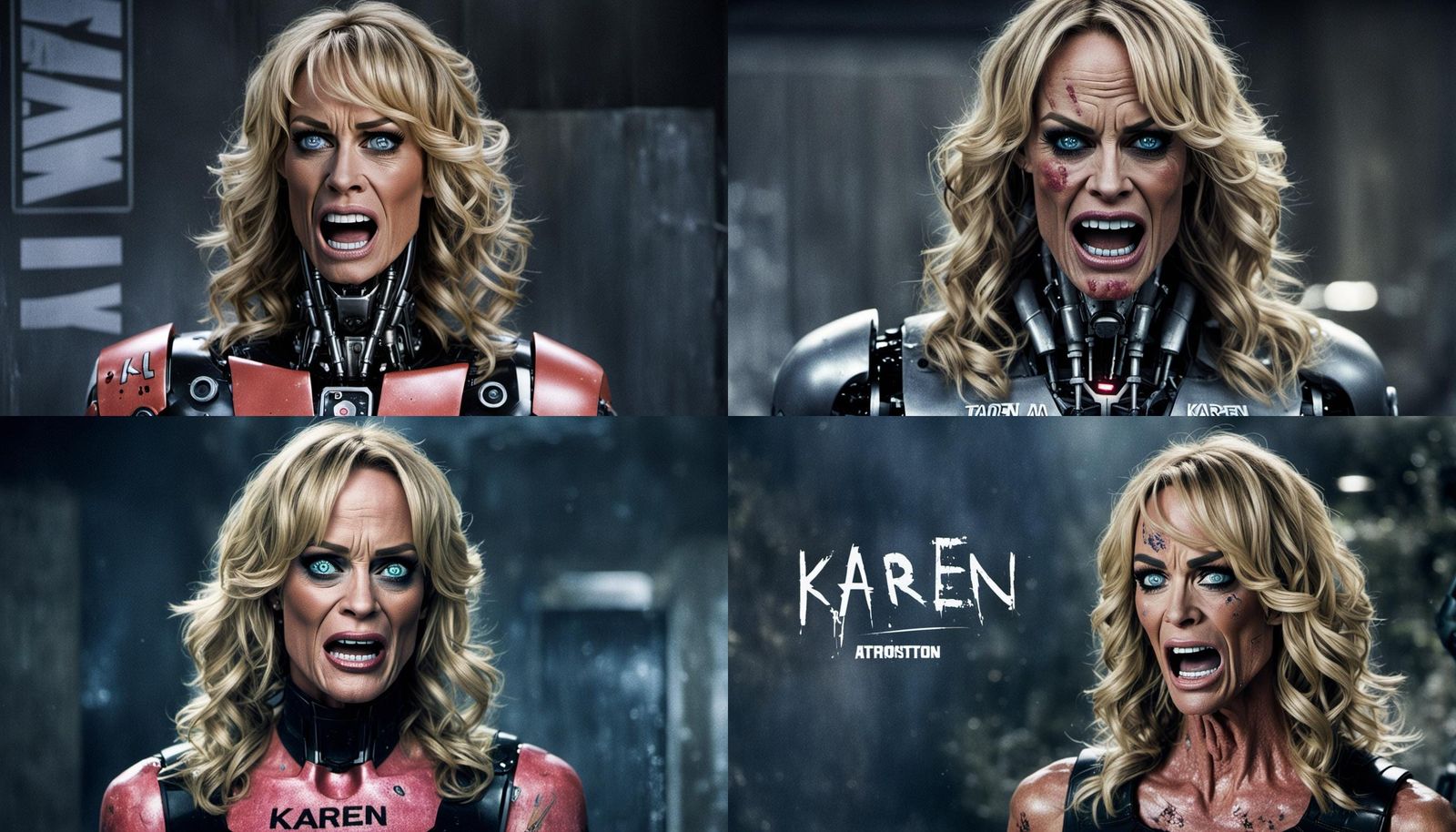 A half Taylor Armstrong with blonde hair, grey eyes, half ro...