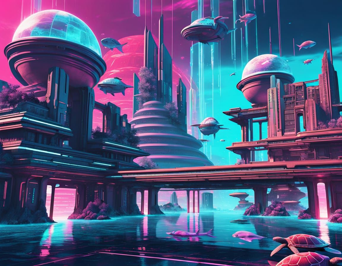 "Atlantis Spaceport"
A submerged marble city with coral-covered columns, where glowing alien spacecraft dock among sea turtles and mermaids,...