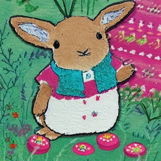 Cozy Bunny in Warm Nursery Scene, in Whimsical Watercolor St...