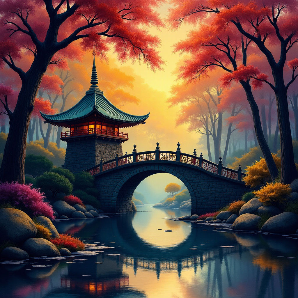 Mysterious stone bridge in the forest