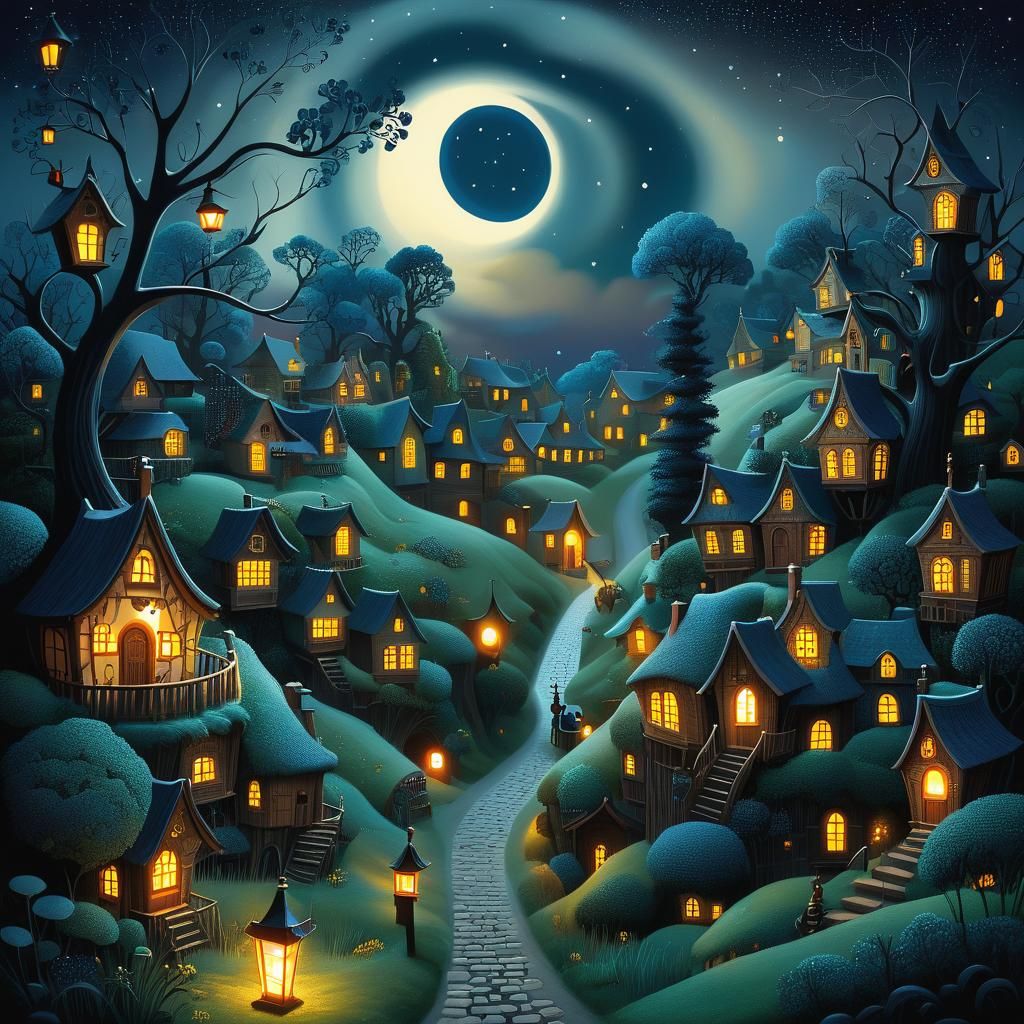 Binary Code DREAM crooked night whimsical village curly keho...