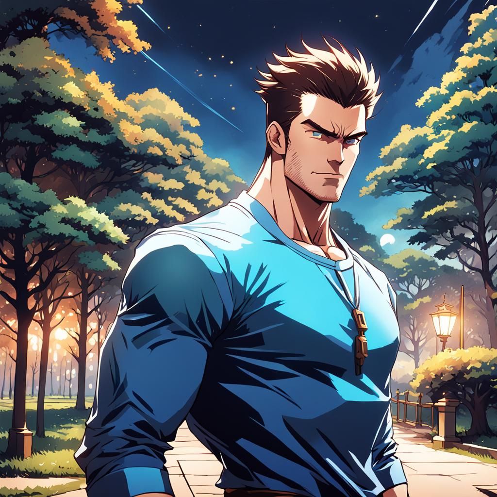 a strong man with short brown hair and a noticeable receding...