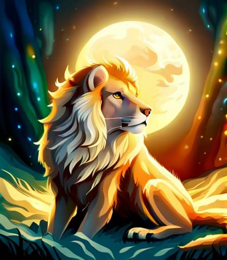 glowing eyes guardian angel lion