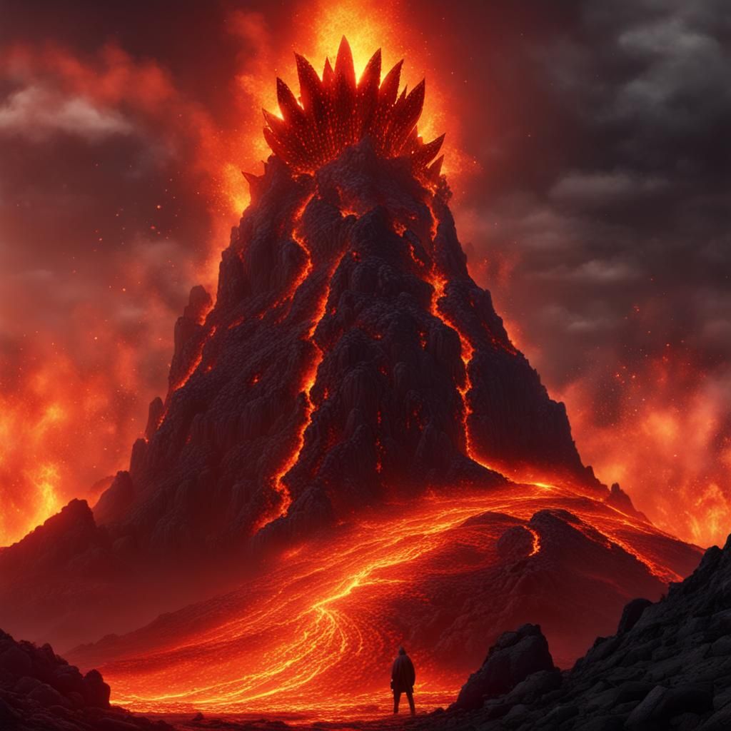 crown of fire and lava above of the man of fire and lava