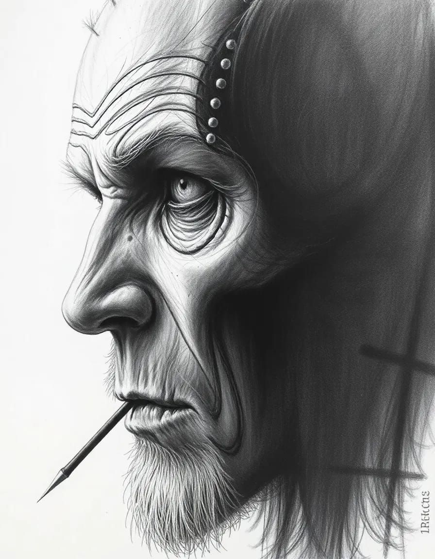 A hyperdetailed charcoal drawing