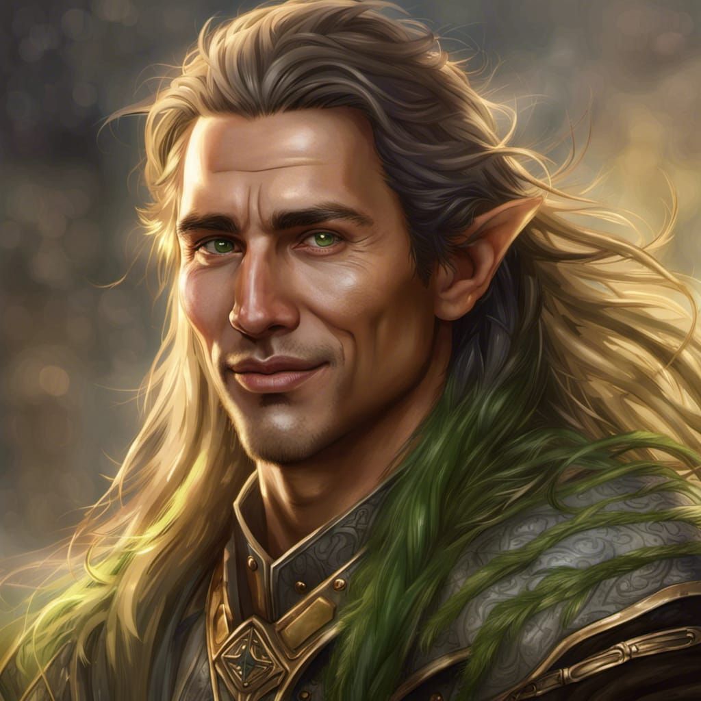 Beautiful young elven man with bright golden-green eyes and a face ...