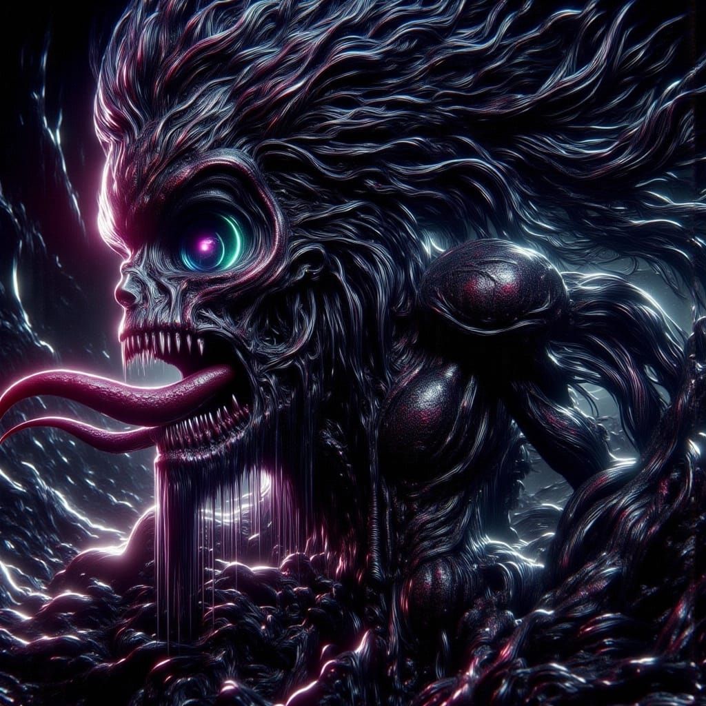 Gothic Witch Queen with Xenomorph Tongue in Dark Fantasy Sty...