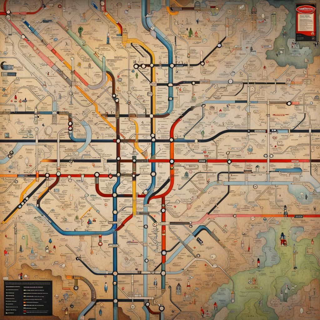 London underground map hyperdetailed hypermodernism post-imp...