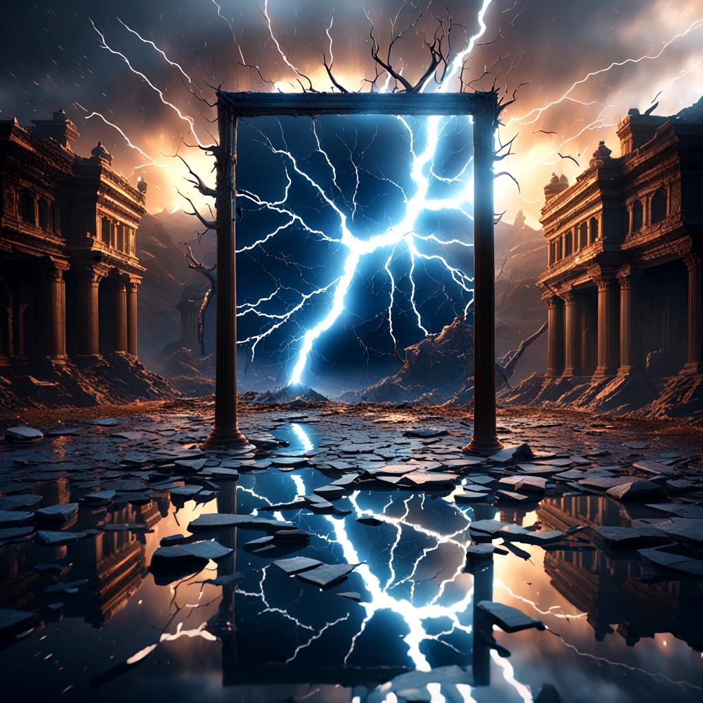 Shattered mirror reflecting a lightning storm
  by @Fritholf