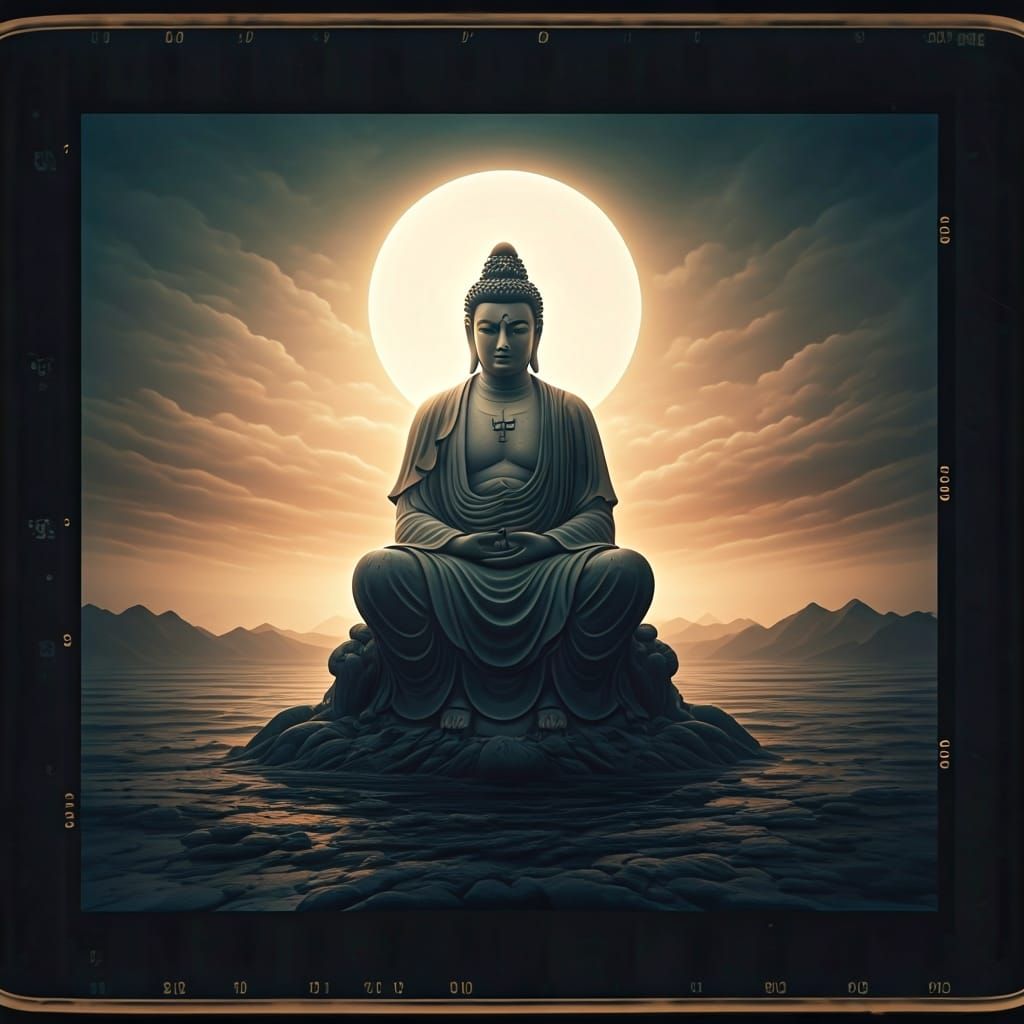 Serene Bodhisattva in Surreal Landscape, Cinematic Still