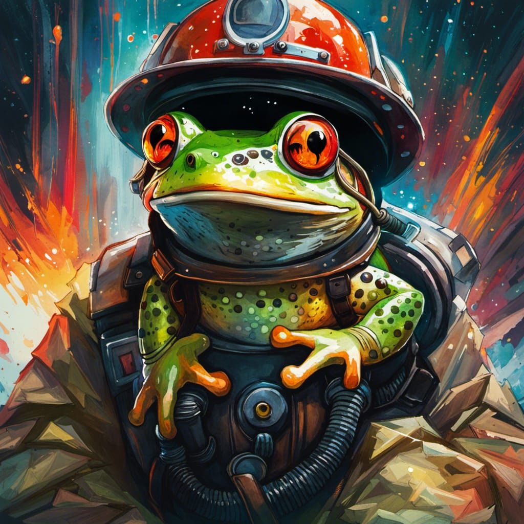 Anime Frog Firefighter in Space Watercolor