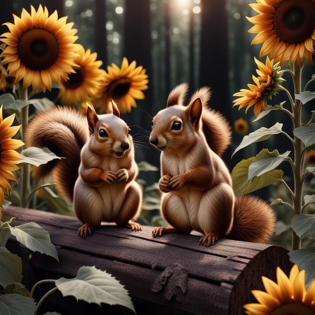 Sunflowers and Squirrels  by @Pagan Trillanie
