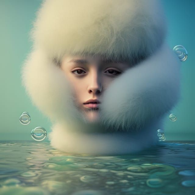 river,water,bubbles,waves; furry, fluffy, floofy; rococo det...