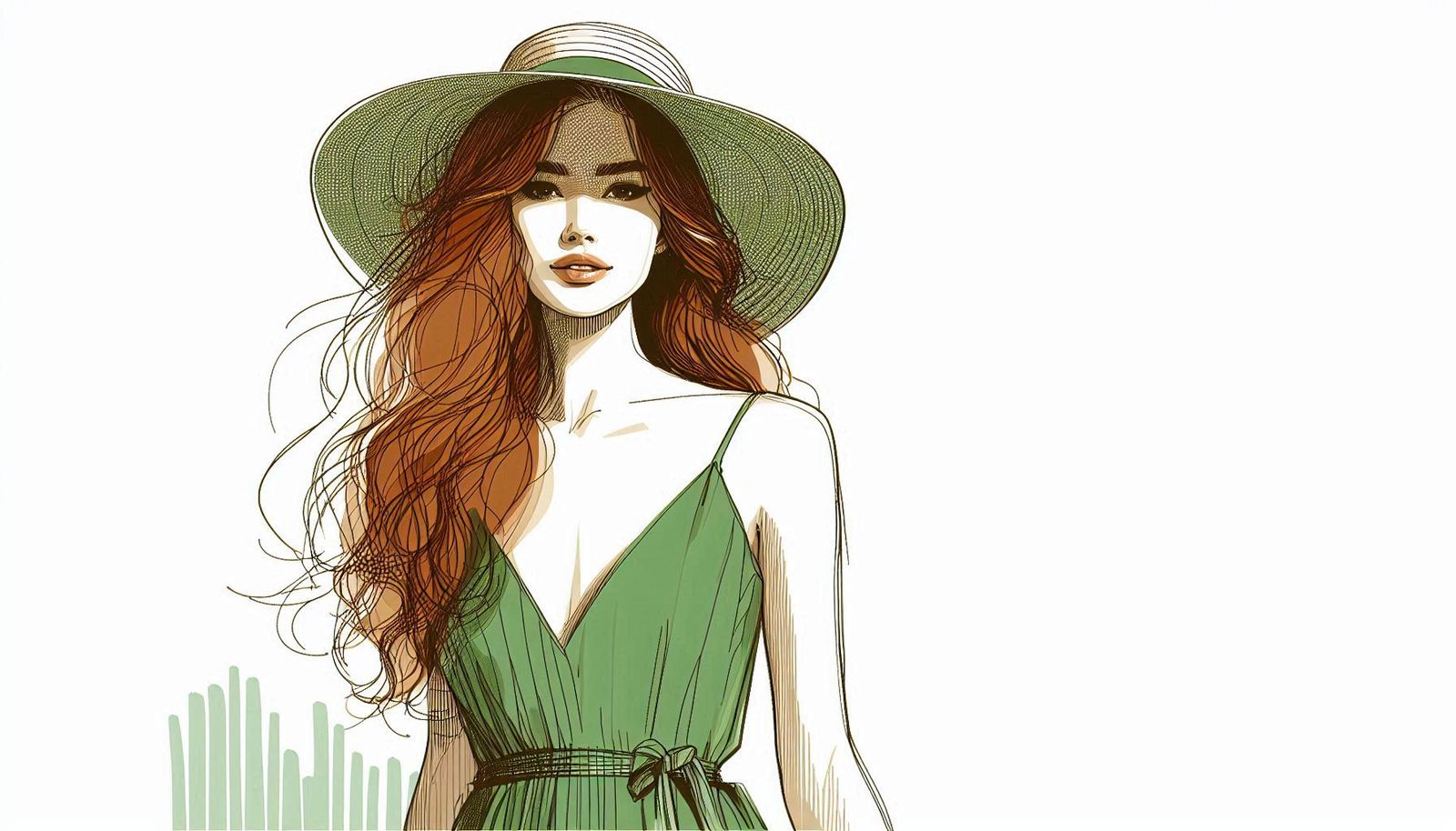 The girl in the green dress - Fashion sketch