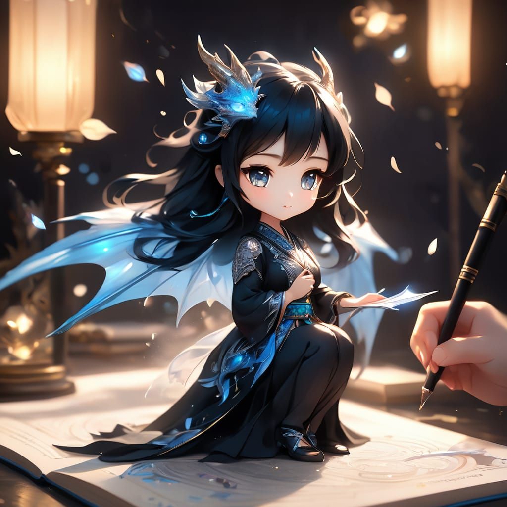 Moon chibi dragon girl on sketchbook