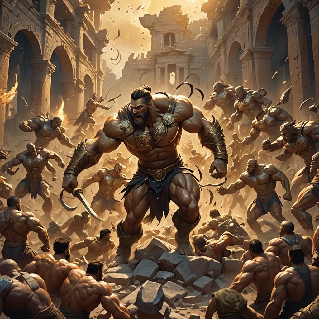 Epic Battle Against Bodybuilders in Ancient Arena