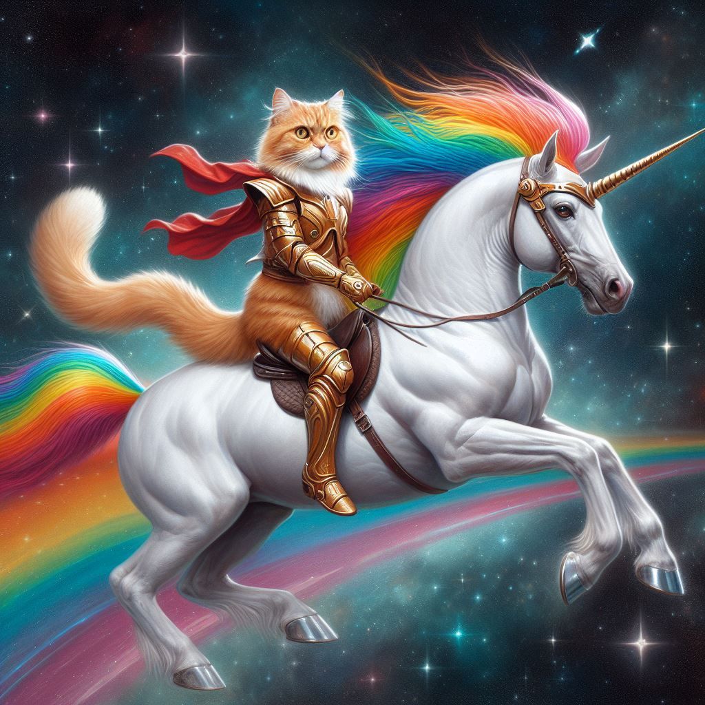 Ginger cat riding unicorn - AI Generated Artwork - NightCafe Creator