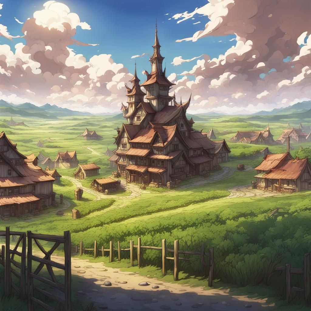 fantasy medieval town with central hub