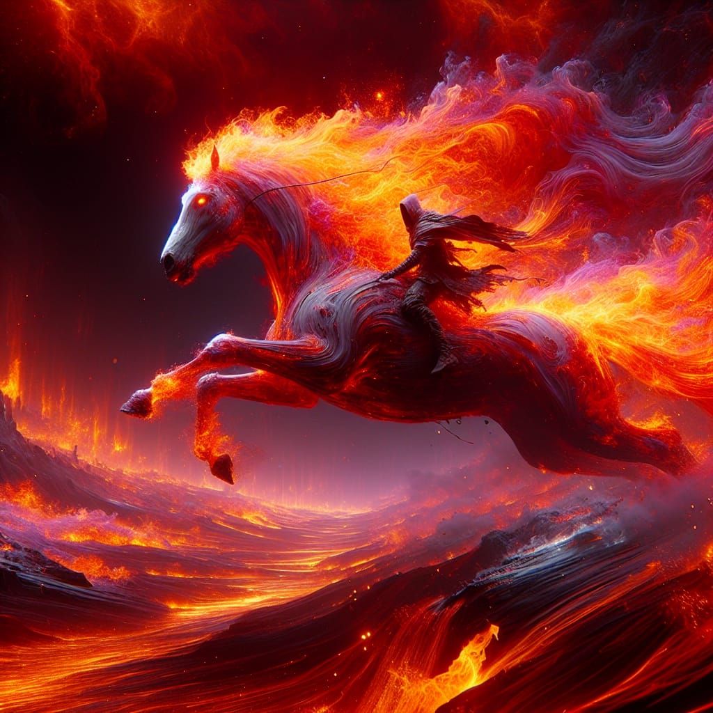 A beautiful fiery horse and on it an incredible, crazy rider, racing ahead.  by @Artysta