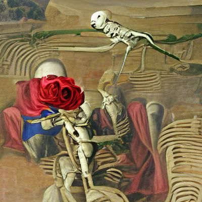 skeleton holding a rose renaissance painting