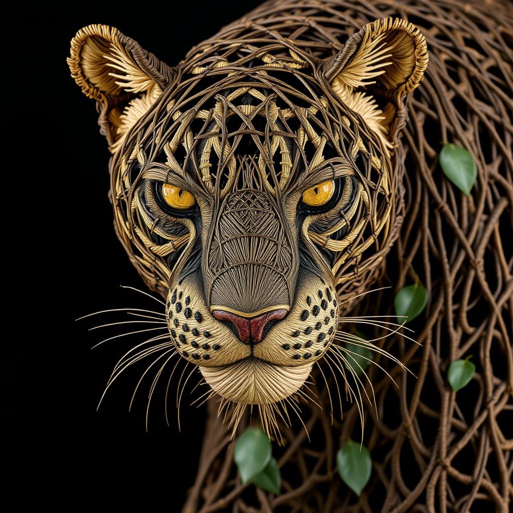 Leopard made out of woven vines  by @Amber Alder