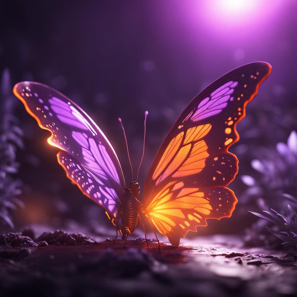 The Orange Butterfly glows purple