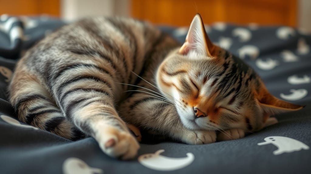 Kitten laying on the bed.