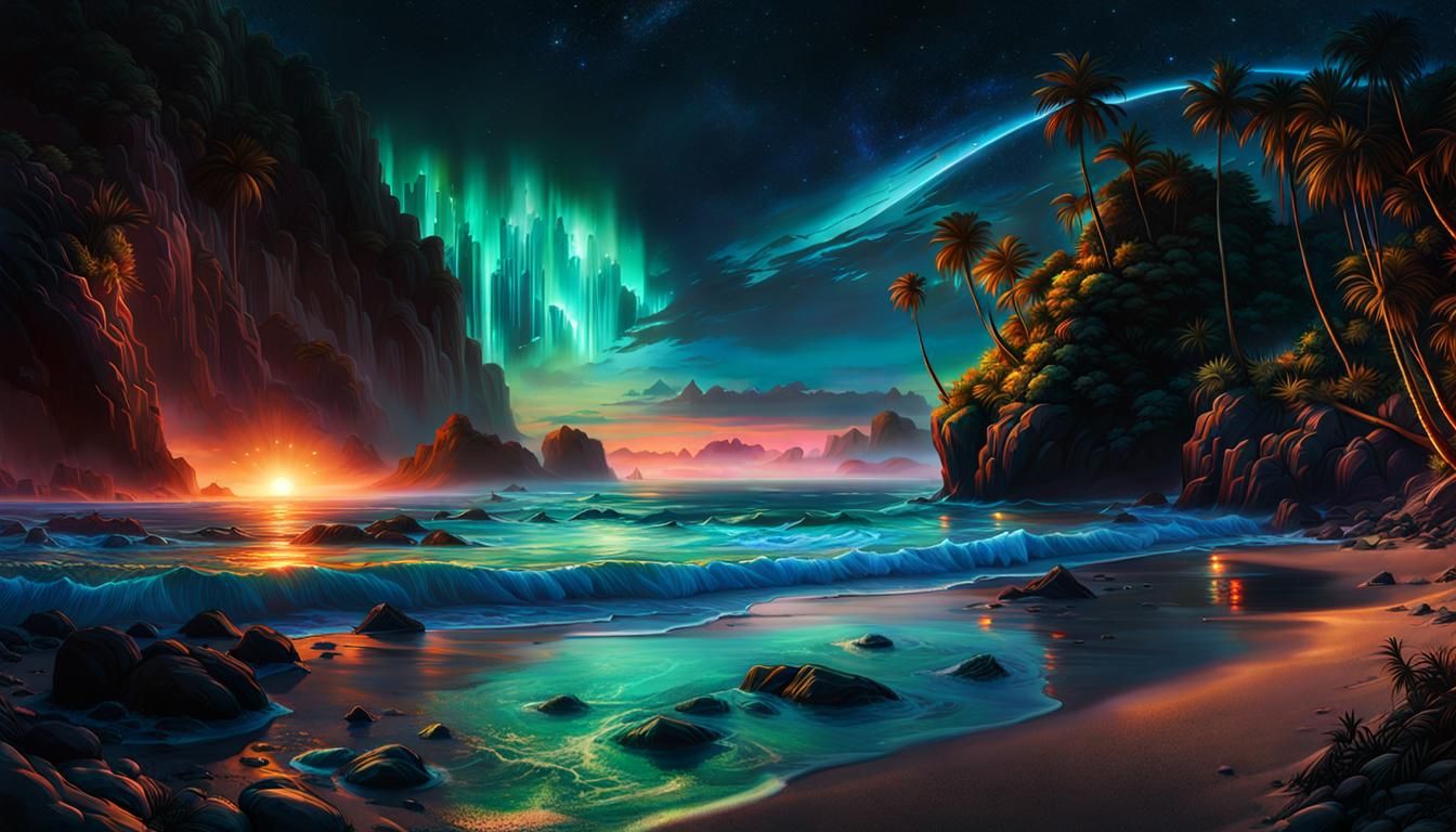 Beach coast bioluminescence illuminates de night   by @Jokavld