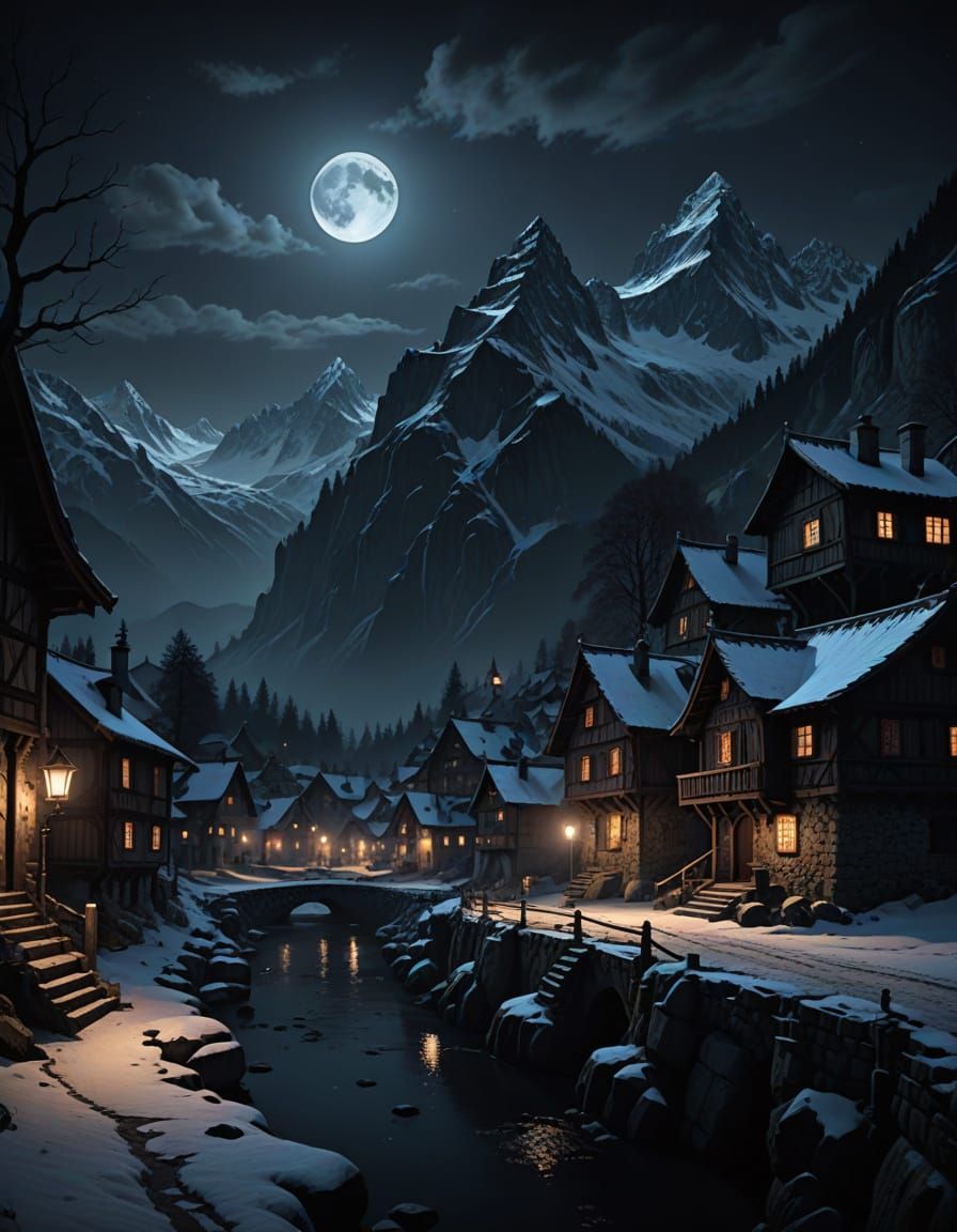 Swiss village at night  by @Peppy Pixi