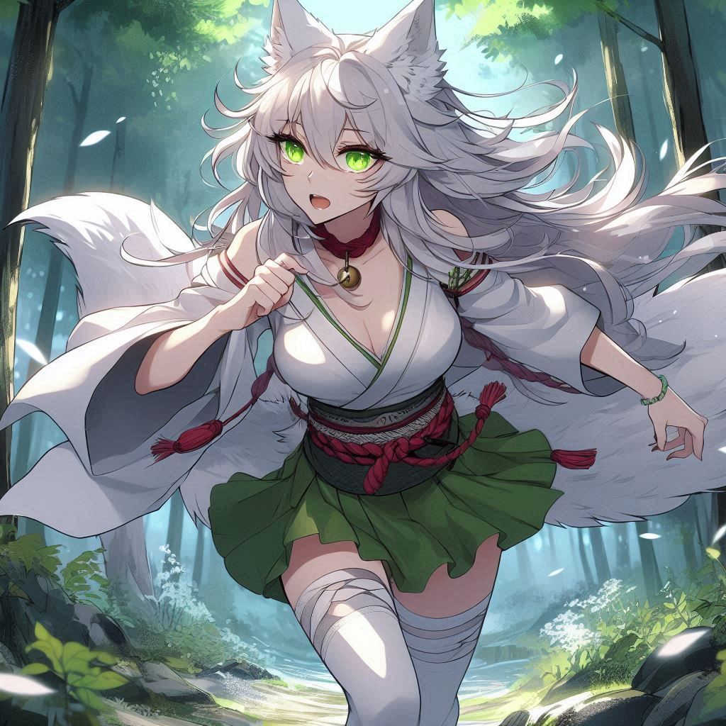 Wolfie running in the woods