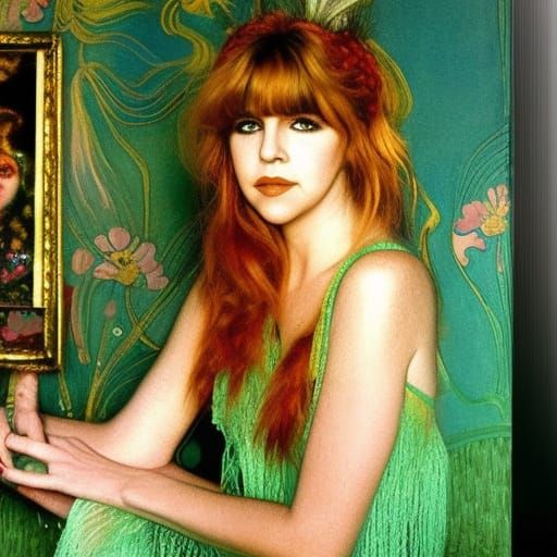 A young and beautiful Stevie Nicks in the Art Nouveau Peacoc...