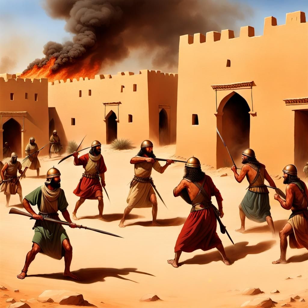 3000 years ago middle east bronze age army fighting and dest...