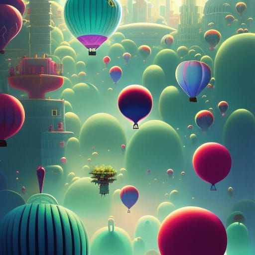 Balloons that grow into massive, flying cities  by @Creator with no fantasy