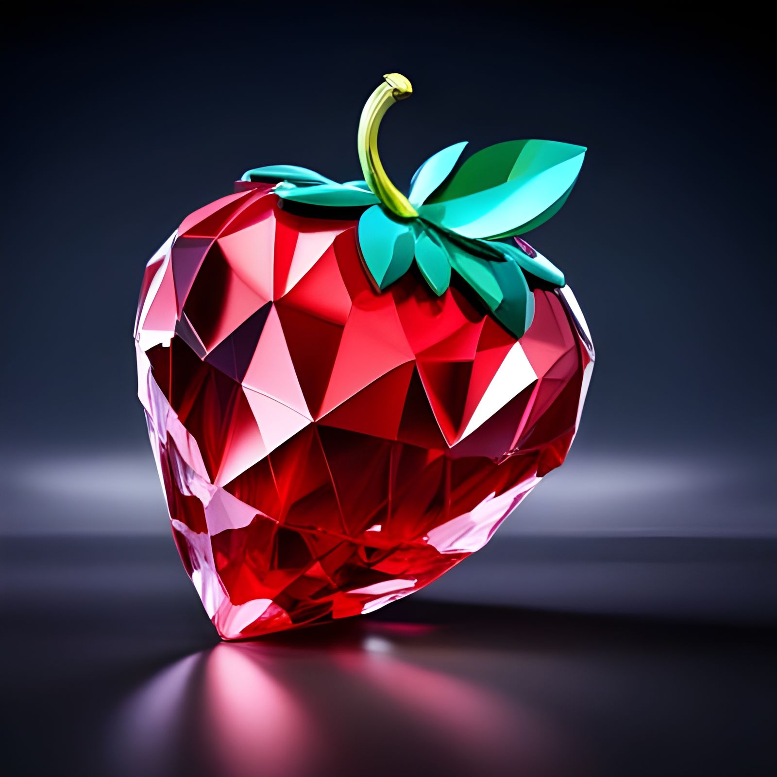 Crystal Strawberry Heart Figurine in Art Nouveau Style