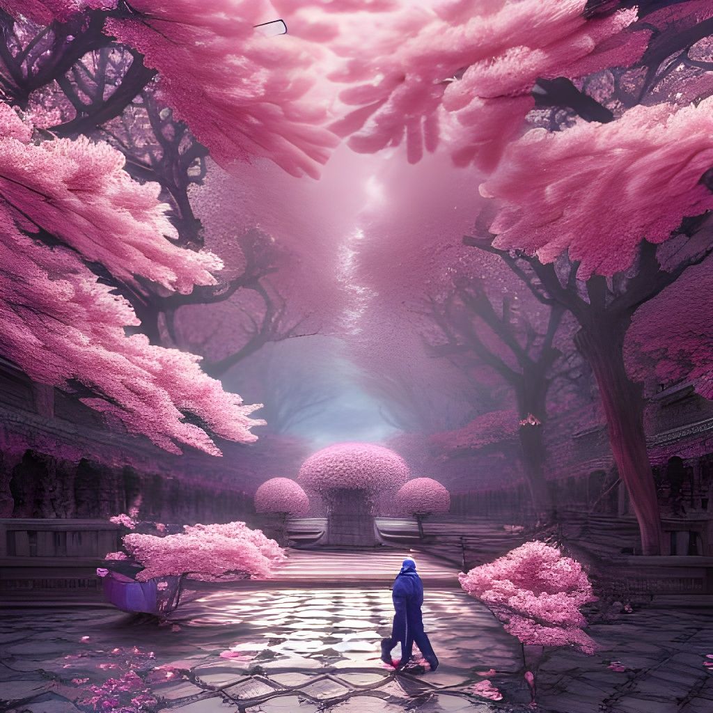 Geometric Cherry Blossoms: Detailed Fantasy Illustration