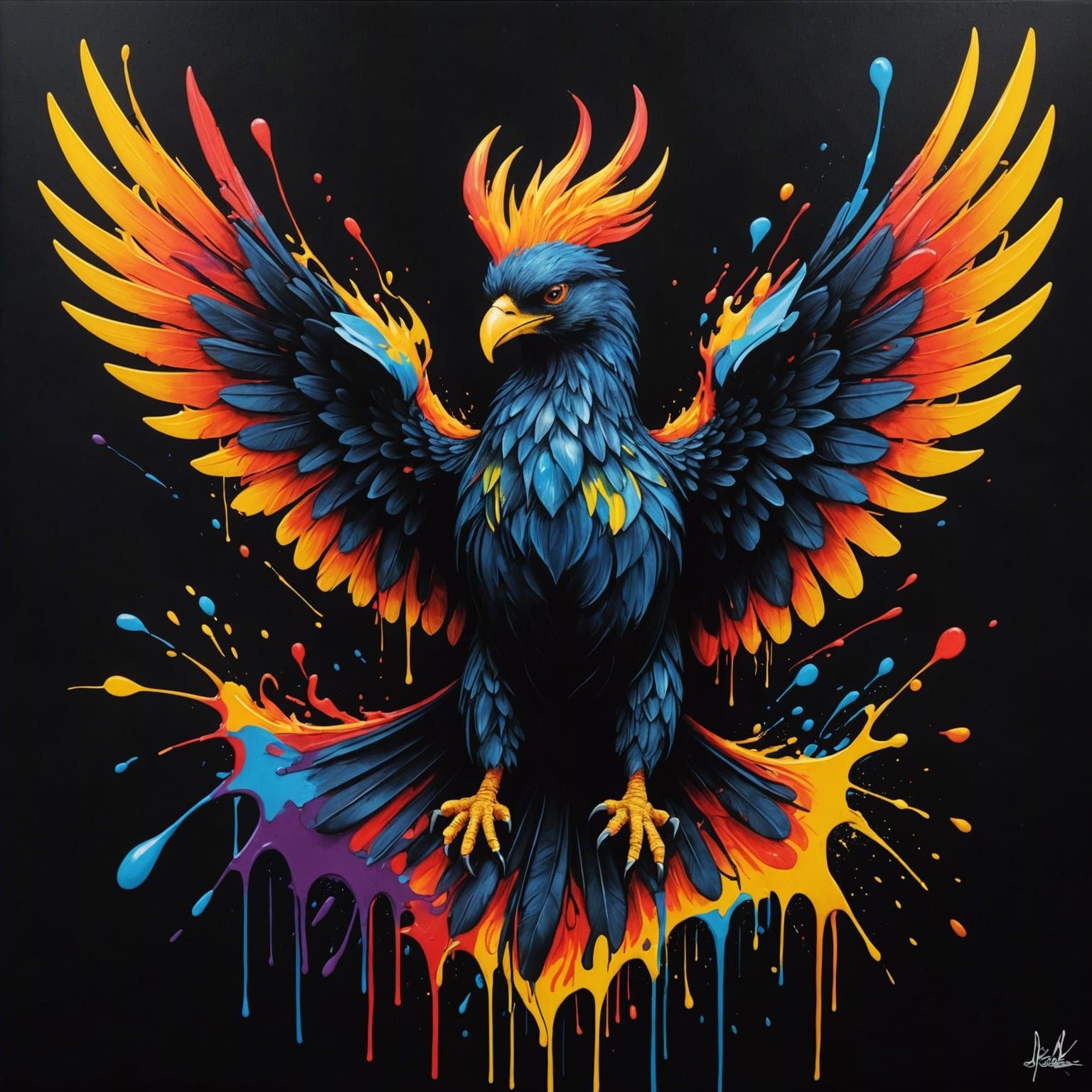 Black Phoenix with pitch black background