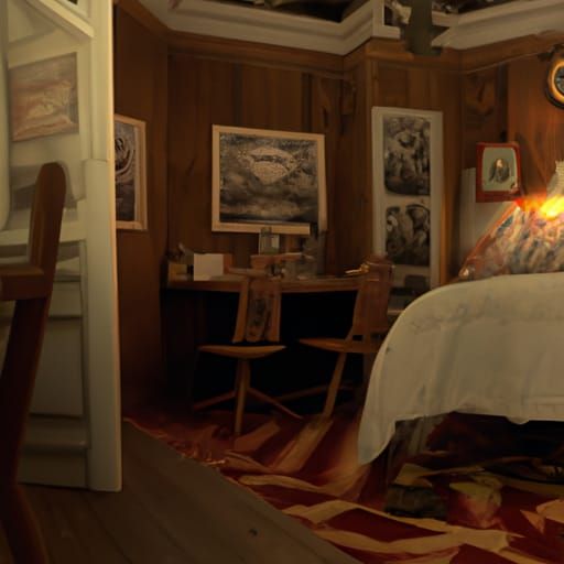 Photo, highly detailed Interior Haunted house; Suburban goth...