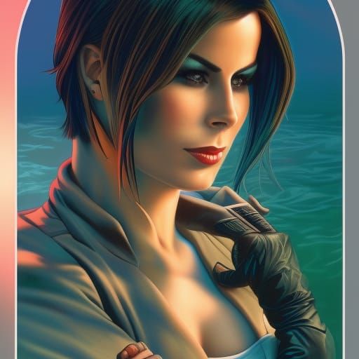 hübsche lena meyer landhut sonnt sich am strand im cyberpunk...