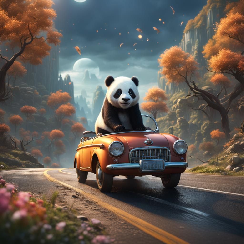 baby panda on the road.