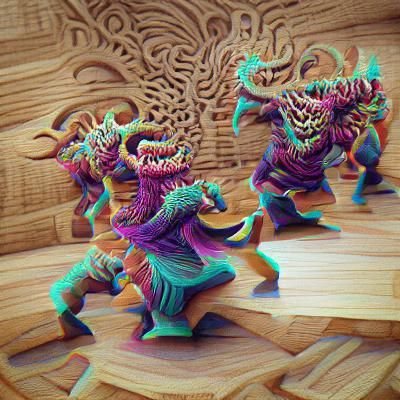 Dancing Demons woodcut trending on Artstation ambient occlus...