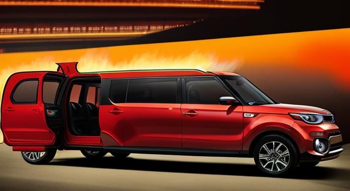 Fire Flaming Red Kia Soul Stretch it out into a Party Limousine, show entire car
