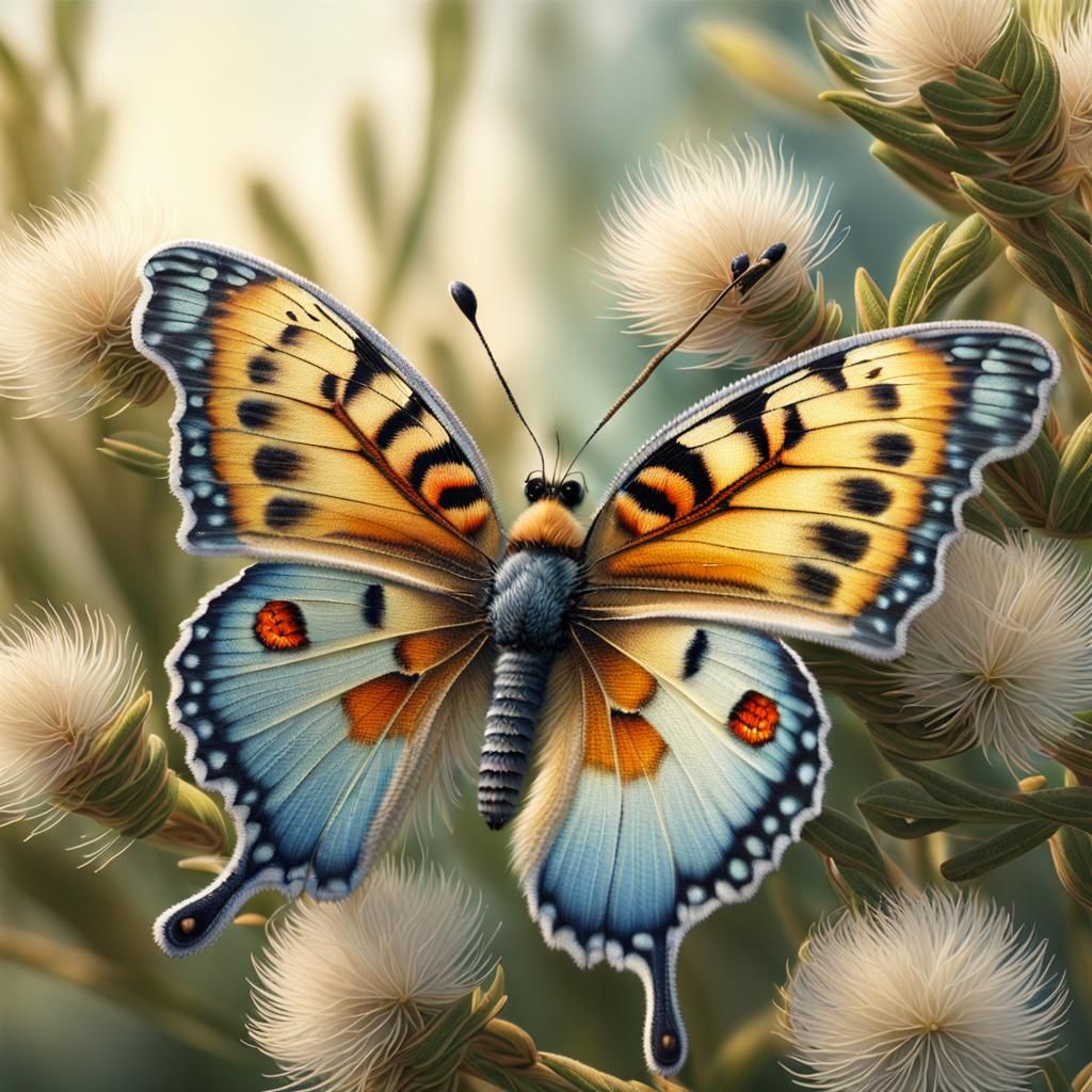 Butterfly on Fuzzy Salix  by @Chickadee