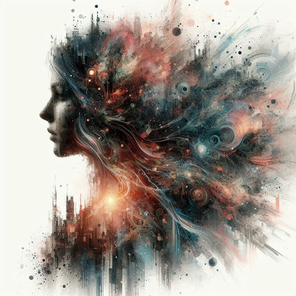 double exposure beautiful fantasy DALL-E 3 portrait landscape..