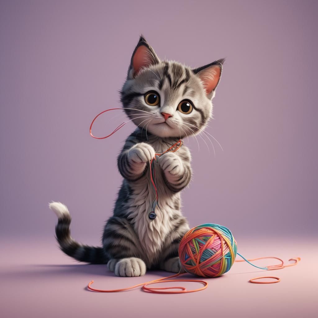 An extremely cute kitten playing with yarn