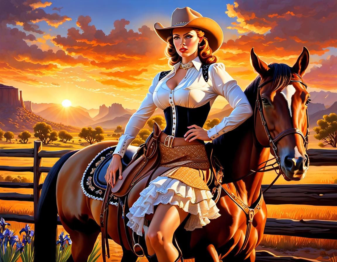 Rancher lady next to her favorite horse - AI Generated Artwork ...