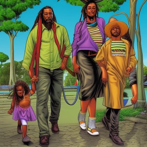 A rastafarian family out on the city for a walk - AI Generated Artwork ...