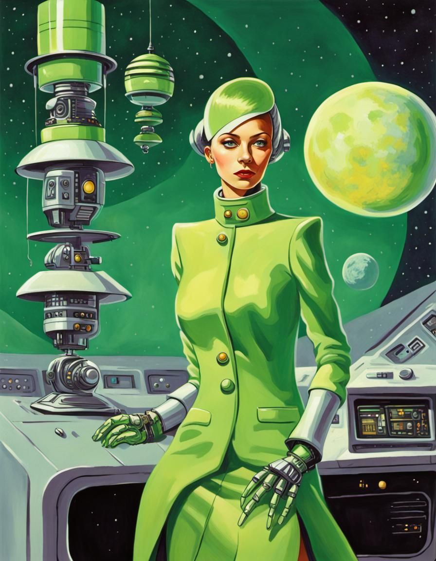 Retrofuturism, female chome (robot  1.6)with bee hive hair s...