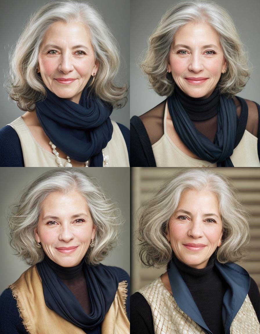Beautiful and Classy Mature Woman, Graying Hair, Sparkling e...
