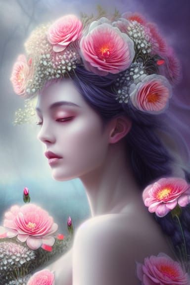 Goddess of Life and Growth standing in mist by Ross Tran, Cl...